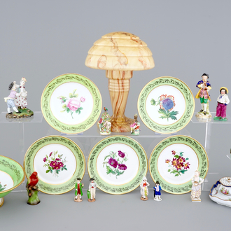 A set of botanical subject plates, perfume flasks and various other porcelain items, 19/20th C.