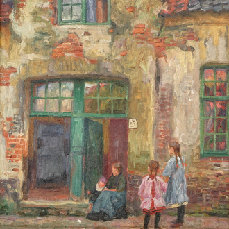 Emile Rommelaere (1873-1961), A view in Bruges, oil on canvas, dated 1916