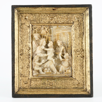 A gilt relief in Malines alabaster, signed IDH, 16/17th C.
