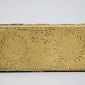 An Dutch brass tobacco box of royal orangist subject, dated 1787