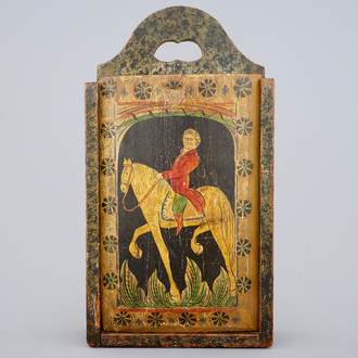 A Dutch painted wood school bag of orangist subject, 18th C.