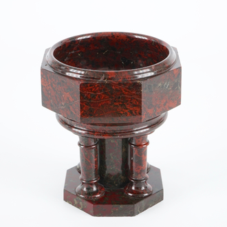 An Anglican baptismal font in rosso levanto marble, 19/20th C.