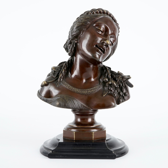 Jan Jozef Jacquet (1822-1898): A bronze bust of a young lady, 1857