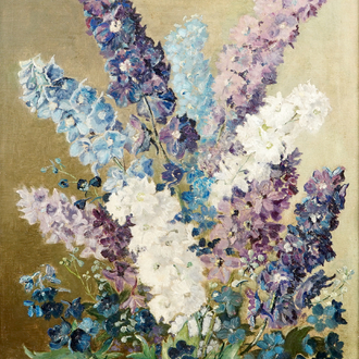 Anna de Weert (1867-1950): a bouquet of delphiniums, oil on canvas