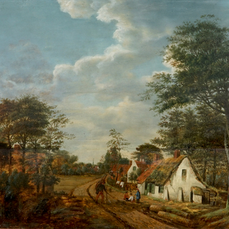 A view along the road, oil on panel, early 19th C.