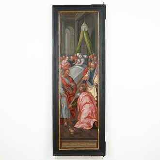 School of Frans Francken II, Death of the Virgin, oil on panel, side panel of a triptych, 16th C.