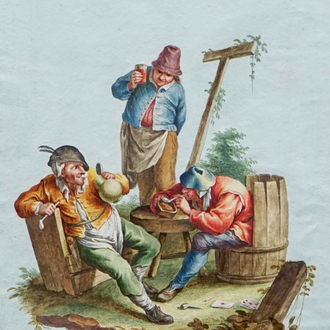 After David Teniers II, A scene after a game of cards, watercolour on paper, 18/19th C.