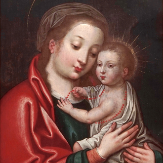 Flemisch school, Madonna with child, oil on copper, 16th C.