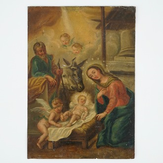 A Nativity scene, oil on copper, probably French, 18/19th C.