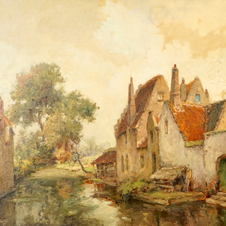 Alfred Van Neste (1874-1969), Een zicht op de Brugse reien, gedat. 1894, olie op doek