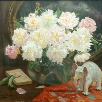 Jef Vandefackere (1879-1946), Still life with peonies, gouache