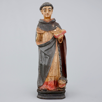 Een polychrome houten Sint-Dominicus met hond, 18/19e eeuw