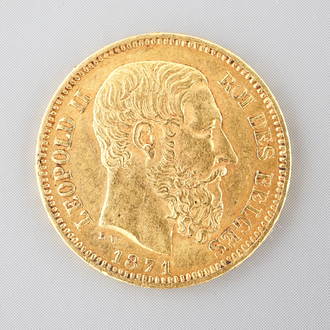 A gold coin of 20 Francs, Leopold II, 1871