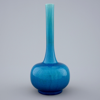 A fine Japanese monochrome turquoise Awaji vase, 19th C.