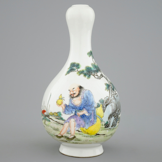 A Chinese fencai vase with an immortal in a garden, 20th C.