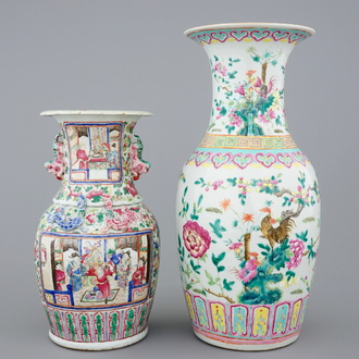 Deux vases en porcelaine de Chine famille rose, 19ème