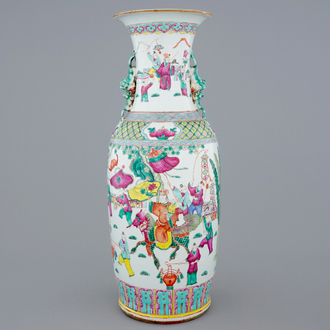 A Chinese famille rose vase with playing children, 19th C.