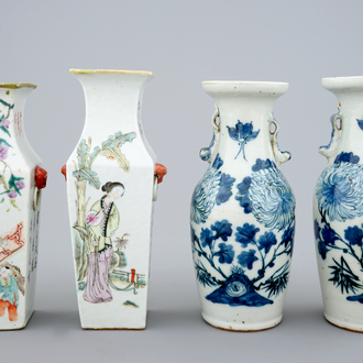 Four Chinese qianjiang cai and blue and white vases, 19/20th C.