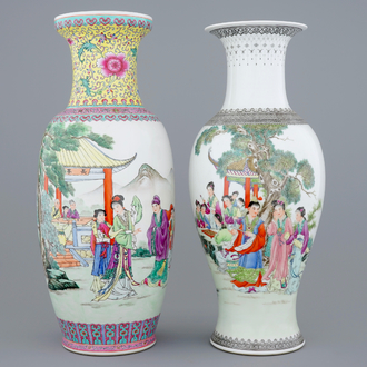 Deux vases en porcelaine de Chine famille rose d'époque République, 20ème