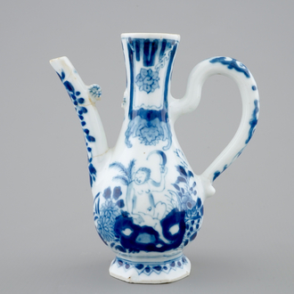 A small Chinese blue and white jug with a naked European, Kangxi