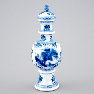 A rare Chinese blue and white vase and cover, Kangxi