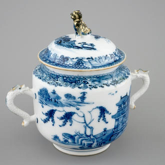 A Chinese partly gilt blue and white sugar jar and cover, Qianlong