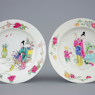 Two fine Chinese famille rose plates, Yongzheng, 1723-1735