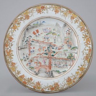 A fine Chinese export porcelain "Procession" plate, Qianlong, 18th C.