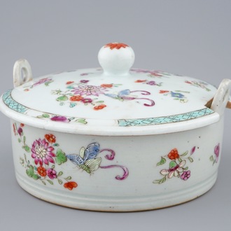 A Chinese famille rose butter tub and cover, Qianlong, 18th C.