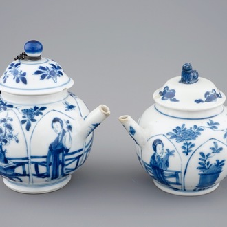 Two Chinese blue and white teapots and covers, Kangxi