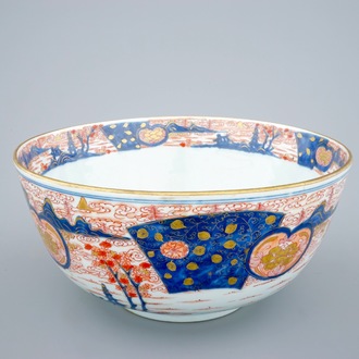 A large Chinese export porcelain Imari style punchbowl, Kangxi