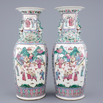 A pair of large Chinese famille rose vases, 19th C.