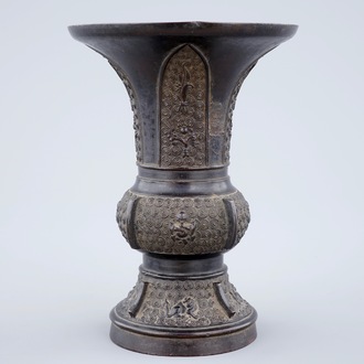 A Chinese bronze gu vase, late Ming Dynasty