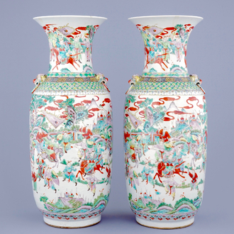 A pair of large Chinese famille verte warrior vases, 19th C.