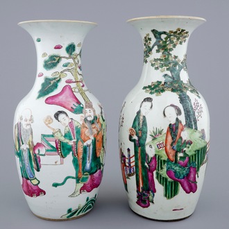 Two Chinese famille rose vases with garden scenes, 19th C.