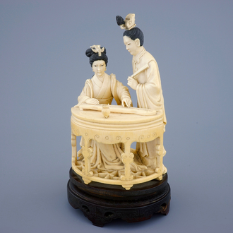 A Chinese carved ivory group of musicians with a qin, 19th C.