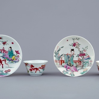 Two Chinese famille rose cups and saucers, Yongzheng, 1723-1735