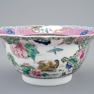 A Chinese famille rose ducks and flowers bowl, Yongzheng, 1723-1735