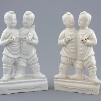 A pair of Chinese blanc de Chine groups of Hoho-brothers, Kangxi