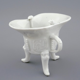 A Chinese Dehua blanc de Chine "Jue" wine cup, Kangxi