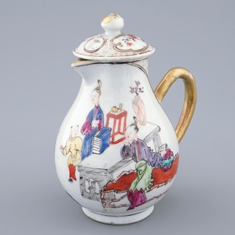 A Chinese famille rose mandarin milk jug and cover, Qianlong, 18th C.