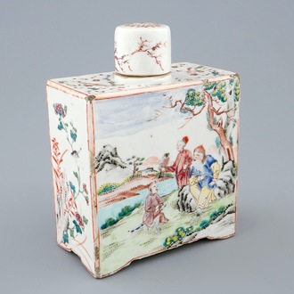 A fine square Chinese famille rose tea caddy and cover, Qianlong, 18th C.