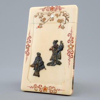 A Japanese Shibayama lacquered ivory card case, Meiji, 19th C.