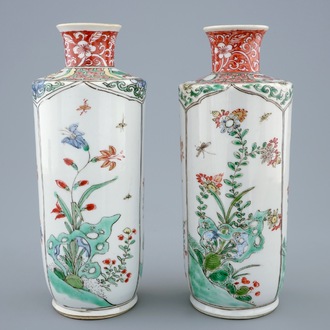 A pair of Chinese famille verte vases, Kangxi