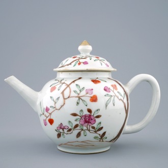 A Chinese famille rose teapot and cover with blossoms and trees, Qianlong, 18th C.