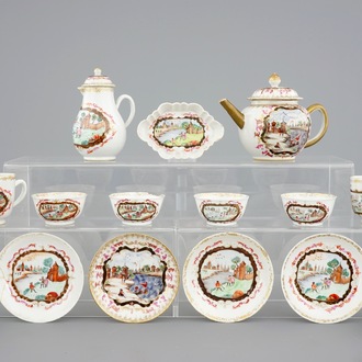 A Chinese famille rose and gilt Meissen style part tea service, Qianlong, 18th C.