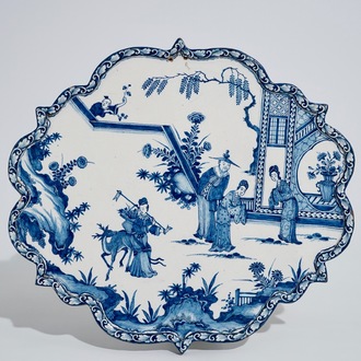 A very fine Dutch Delft blue and white chinoiserie plaque, early 18th C.