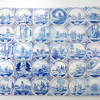 Een lot van 30 blauw-witte bijbeltegels, Utrecht, 19e eeuw