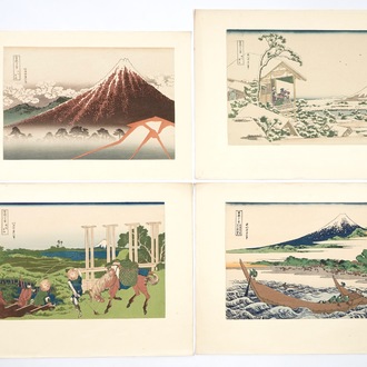 Elf Japanse woodblock prenten, o.a. Hokusai, 19/20e eeuw