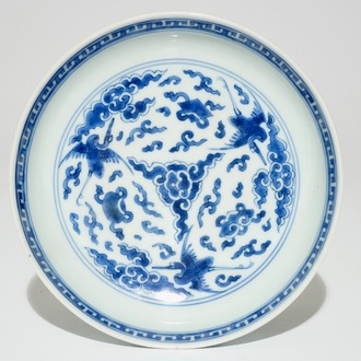 A Chinese blue and white plate with flying cranes, Kangxi